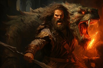 Obraz premium A fearsome and relentless barbarian, harnessing primal rage to overpower opponents. - Generative AI