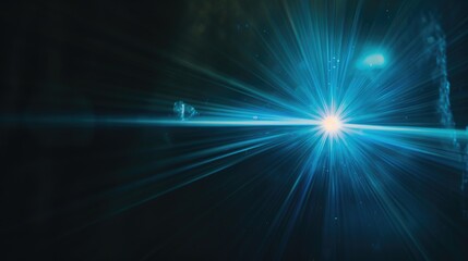Obraz premium Blue Anamorphic lens flare effect transition on black background for overlay design or screen blending mode