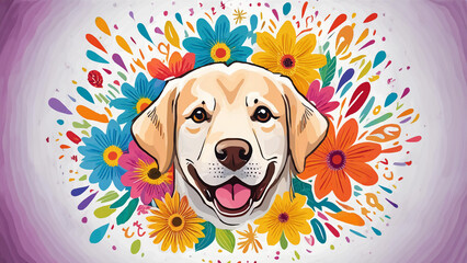 labrador retriever dog on colorful flower background