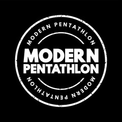 Fototapeta premium Modern pentathlon - Olympic sport that comprises five different events, text concept stamp