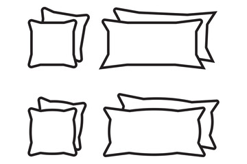 Pillow icon set. Relax symbol. Clean bed sheet vector illustration. Take a nap sign. Soft and comfortable pillow simple line and black pictogram set.