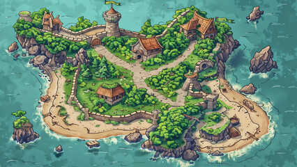  island Battlemap DnD,RPG Map for Dungeons and Dragons, Sea,game background, place for battle
