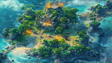 Fototapeta premium island Battlemap DnD,RPG Map for Dungeons and Dragons, Sea,game background, place for battle 