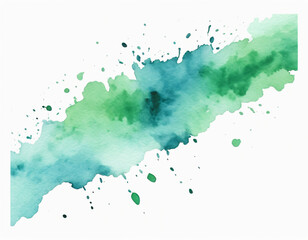 Green turquoise watercolor paint splashes isolated on white