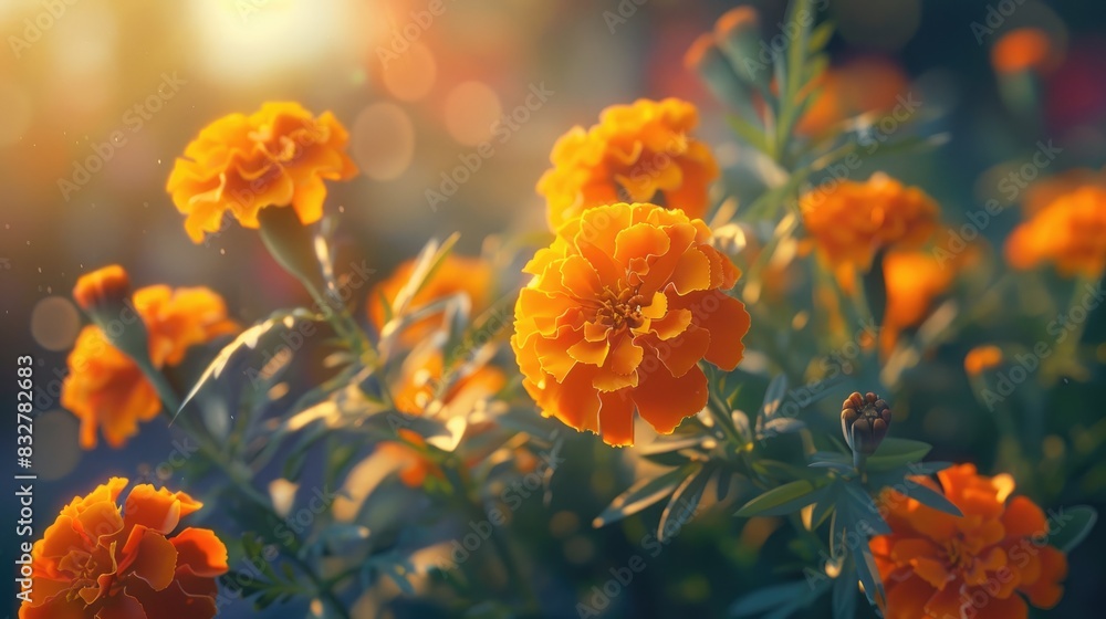 Wall mural flowering marigolds in the garden