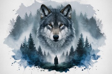 A painting of a wolf with the face and eyes painted on it, AI