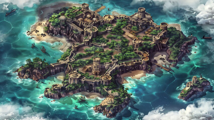 island Battlemap DnD,RPG Map for Dungeons and Dragons, Sea,game background, place for battle
