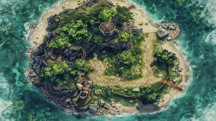  island Battlemap DnD,RPG Map for Dungeons and Dragons, Sea,game background, place for battle
