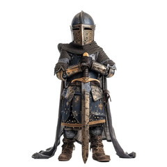Obraz premium Standing medieval knight in elaborately detailed armor poses on a transparent background