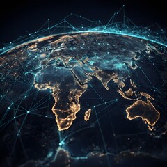 Abstract World Map, global network and connectivity, international data transfer and cyber technology, information exchange and telecommunication worldwide business, digital world