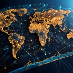 Abstract World Map, global network and connectivity, international data transfer and cyber technology, information exchange and telecommunication worldwide business, digital world