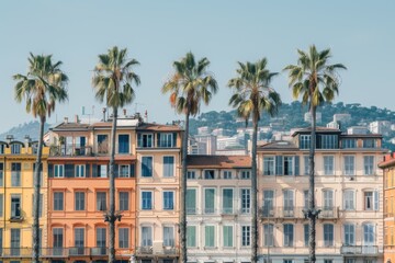 Naklejka premium Tourist destination colorful city candy buildings South America architecture old houses palms art home exterior facade town streets historic exploration warm tropical county tourism aesthetic