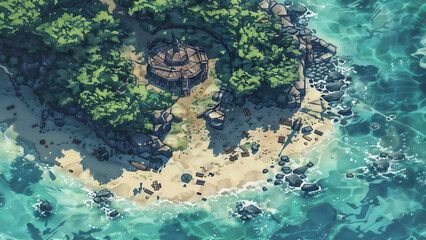  island Battlemap DnD,RPG Map for Dungeons and Dragons, Sea,game background, place for battle
