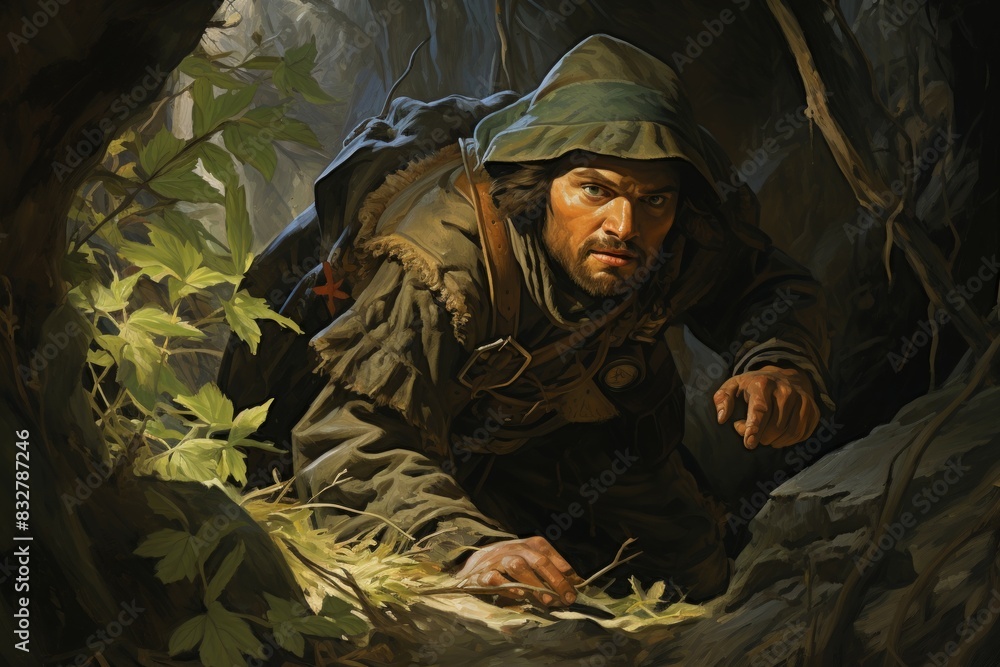 Canvas Prints a skilled and versatile ranger, tracking prey and surviving in the wilderness. - generative ai