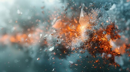 Abstract background of fiery sparks and frozen crystals in harmonious disarray