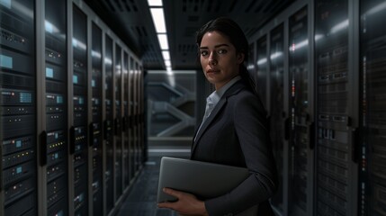 Fototapeta premium IT Professional Inspecting Servers in Data Center