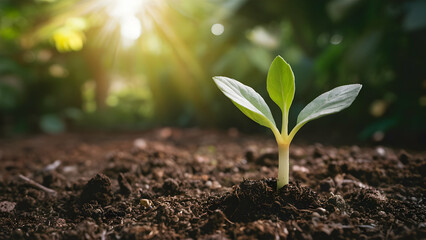 Seedling Emerges from Bare Earth