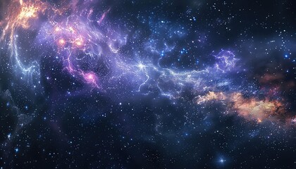 Naklejka premium Vast space scene with countless stars and distant galaxies, deep blues and purples, digital art, expansive and aweinspiring,