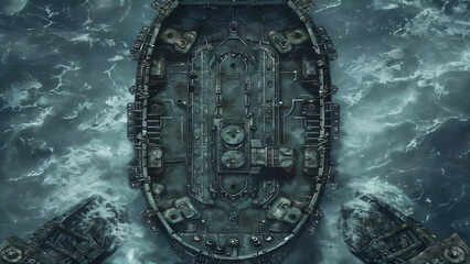 Naklejka premium Sea Ship Battlemap DnD,RPG Map for Dungeons and Dragons, Sea,game background