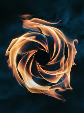 A close up of a fire tornado spinning in the air, AI