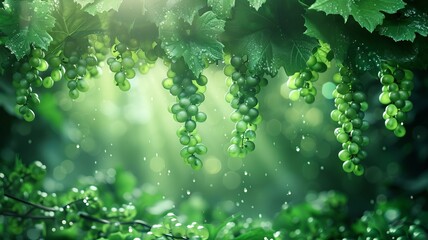 Green Grapes Hanging From Tree