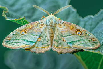 close-up of a moth resting on a leaf