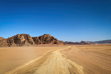 Scenic view of landscape at Wadi Rum desert in Jordan in the morning