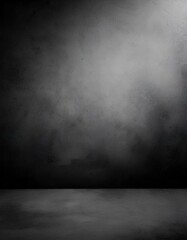 A black and white photo of a room with a wall that is covered in graffiti