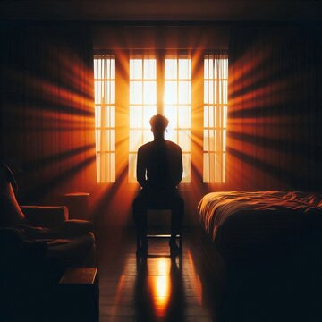 A depressed person sitting alone in a room. Mental health crisis. Mental health awareness. Depression and anxiety. 