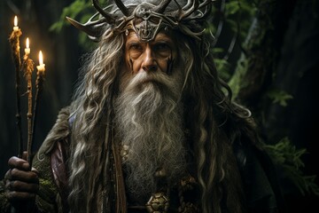 Obraz premium A wise and ancient druid, attuned to nature and capable of transforming into beasts. - Generative AI
