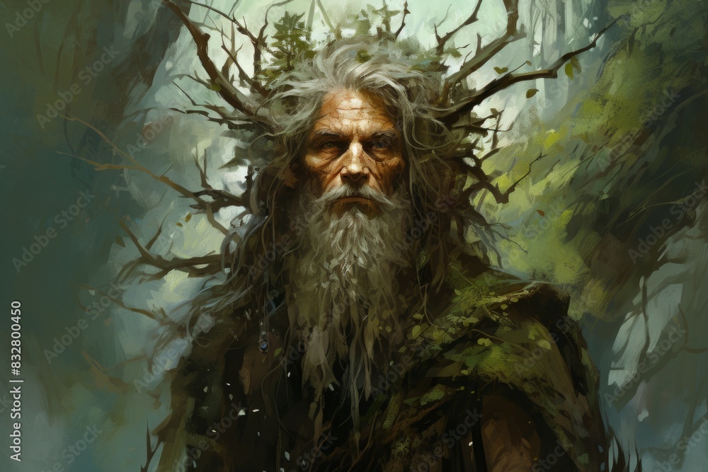 Wall mural a wise and ancient druid, attuned to nature and capable of transforming into beasts. - generative ai