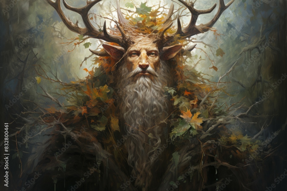 Wall mural a wise and ancient druid, attuned to nature and capable of transforming into beasts. - generative ai