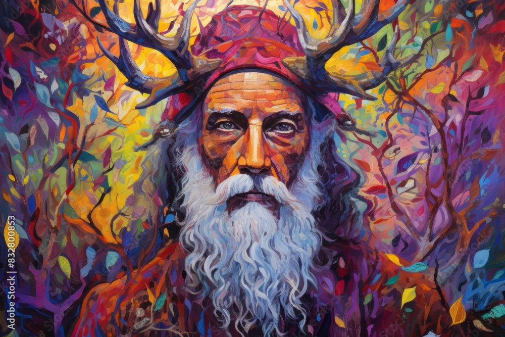 Wall mural a wise and ancient druid, attuned to nature and capable of transforming into beasts. - generative ai