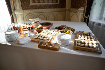 delicious snacks and drinks on the buffet table