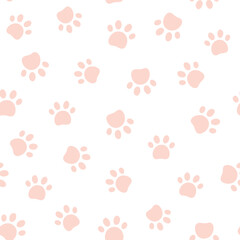  Cute seamless pet paw pattern. Cat or dog footprint on white background. Vector illustration. It can be used for wallpapers, wrapping, cards, patterns for clothes and other.