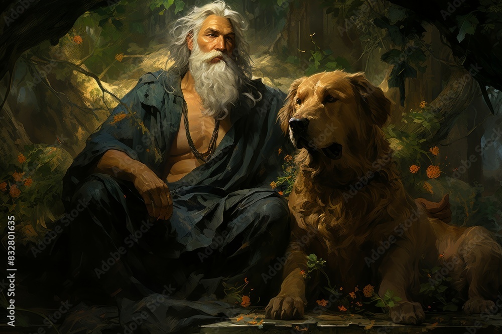 Wall mural a wise and ancient druid, attuned to nature and capable of transforming into beasts. - generative ai