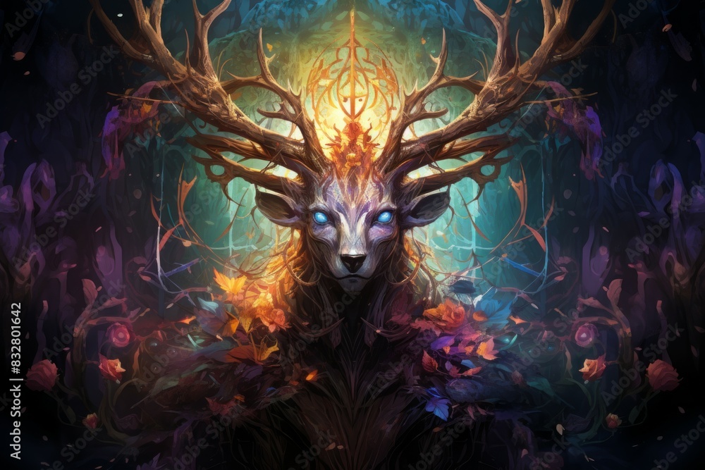 Wall mural a wise and ancient druid, attuned to nature and capable of transforming into beasts. - generative ai