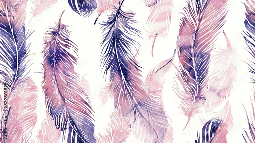 Sticker   A close-up of a pink and blue feather pattern on a white background, with the same pattern on the left side