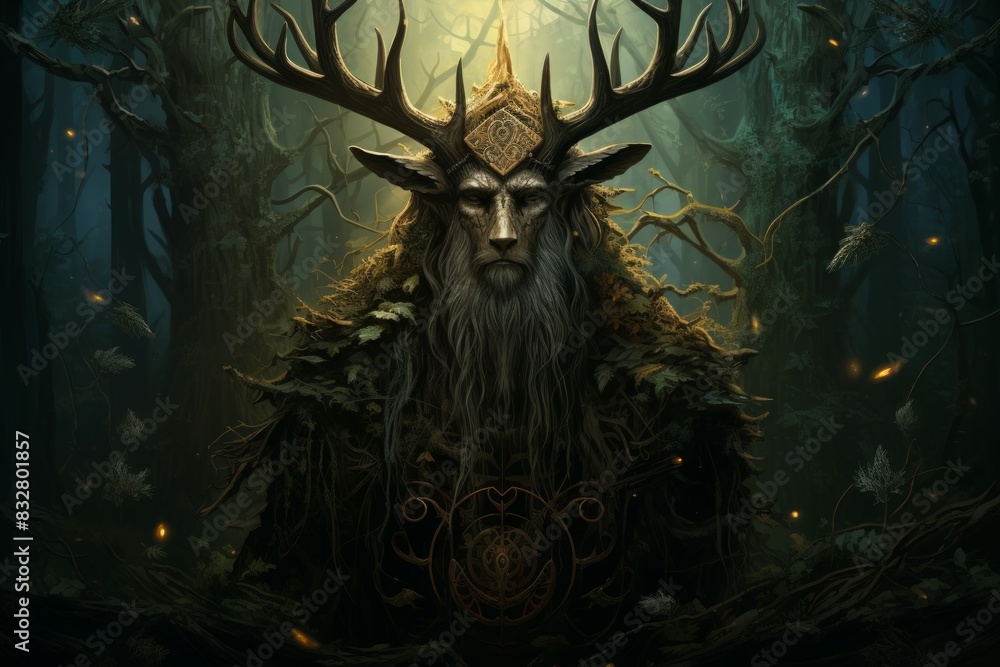 Wall mural a wise and ancient druid, attuned to nature and capable of transforming into beasts. - generative ai
