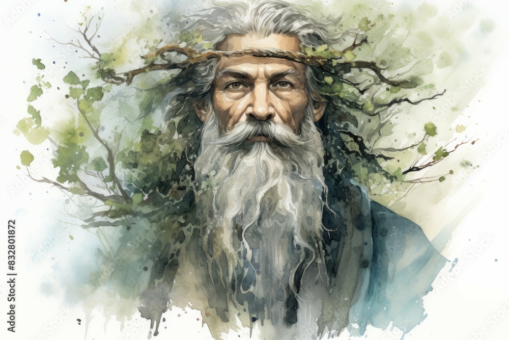 Wall mural a wise and ancient druid, attuned to nature and capable of transforming into beasts. - generative ai