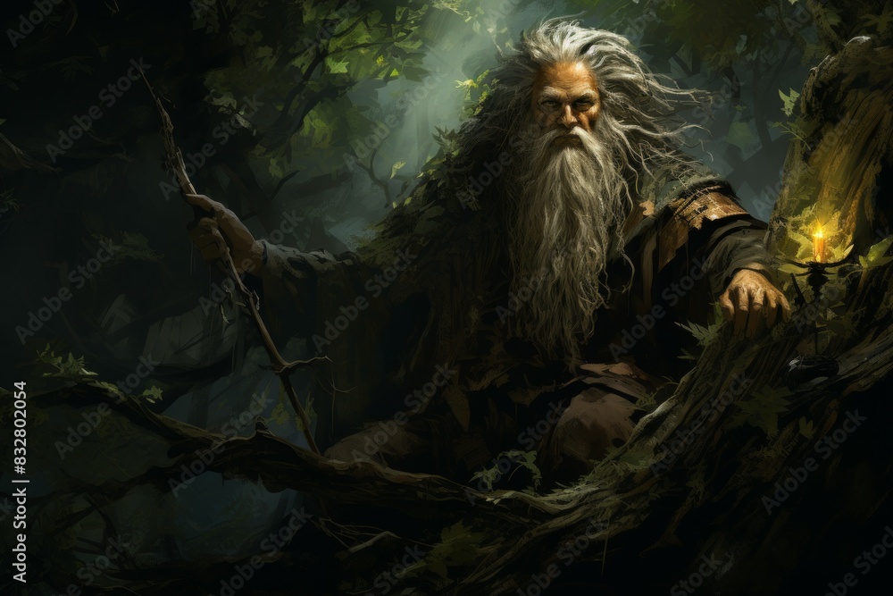Wall mural a wise and ancient druid, attuned to nature and capable of transforming into beasts. - generative ai