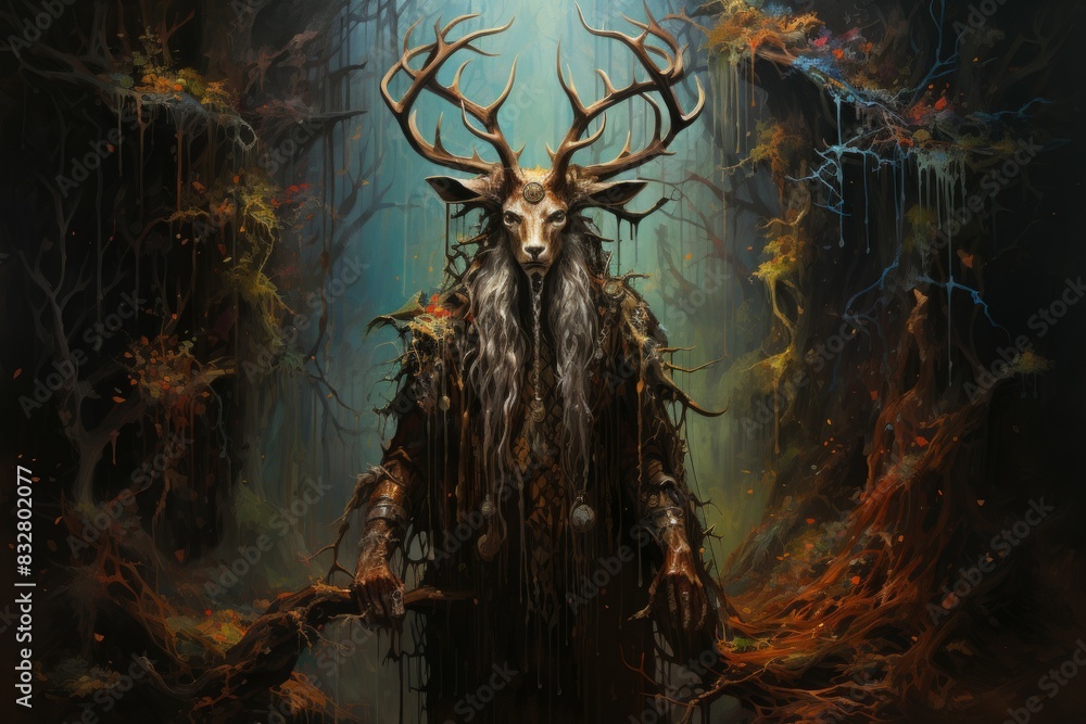 Wall mural a wise and ancient druid, attuned to nature and capable of transforming into beasts. - generative ai