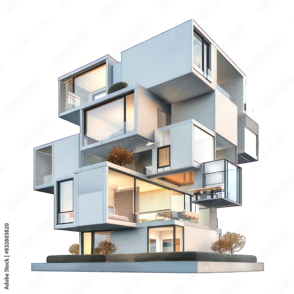 Poster modern cube appartement isolated on white created with generative ai