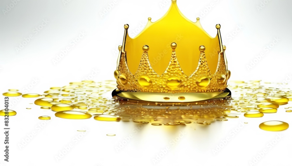 Poster a stunning image of a crown-shaped splash in golden oil, capturing the moment of impact and the resu