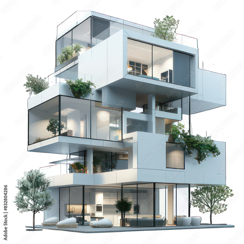 Poster modern cube appartement isolated on white created with generative ai
