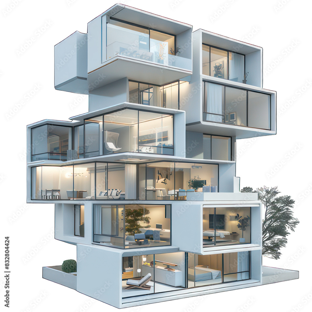 Poster modern cube appartement isolated on white created with generative ai