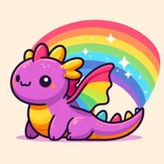 Fototapeta premium A cute dragon with rainbow wings.