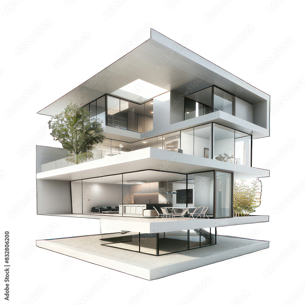 Poster modern cube appartement isolated on white created with generative ai