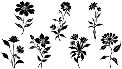 Stylish silhouette set of flowers