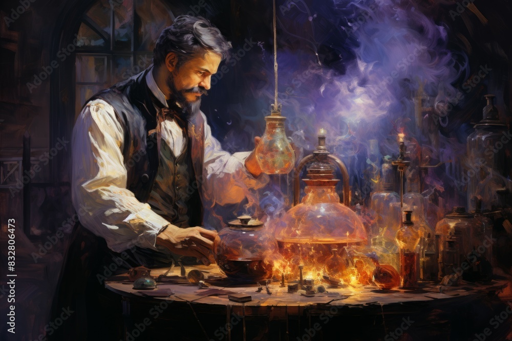 Canvas Prints a master of alchemy and potion-making, concocting potent brews with mystical effects. - generative a
